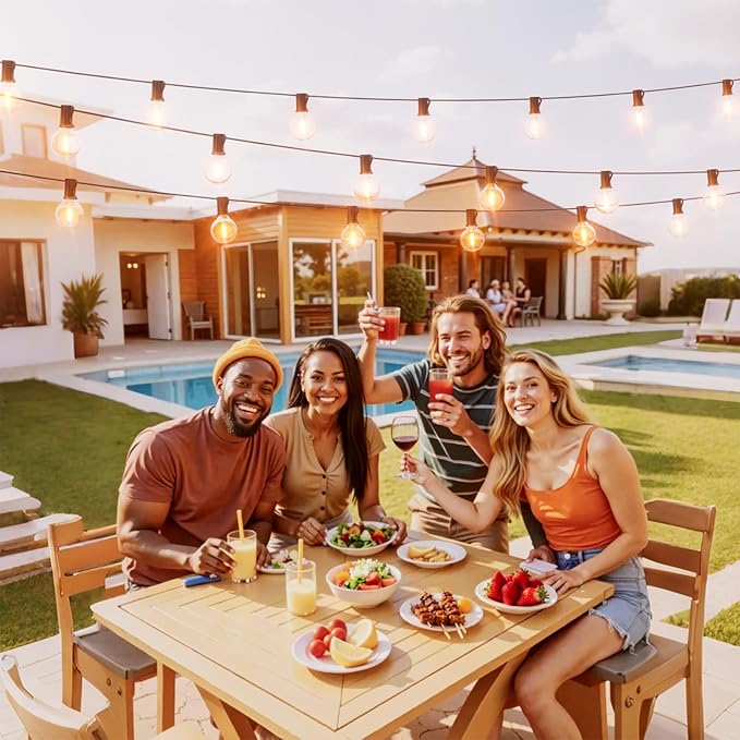 Svater Outdoor String Lights LED 60 FT Patio Globe Lights with 32 Plastic G40 Bulbs Waterproof Dimmable Outside Hanging Light for Backyard Bistro Cafe Porch Party Decor 2700K Warm White