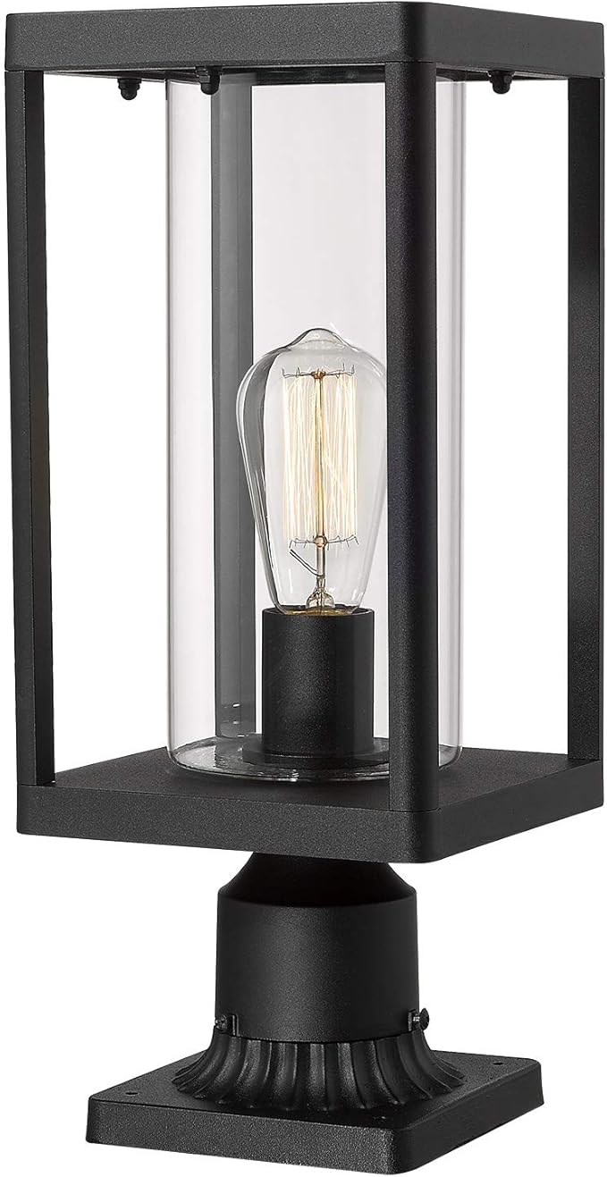Beionxii Outdoor Post Lights 20inch Large Modern Large Exterior Post Lantern Pillar Light with Pier Mount Base Black Cast Aluminum w/Clear Cylinder Glass - A291P-1PK (NOT Solar 110-120V AC)