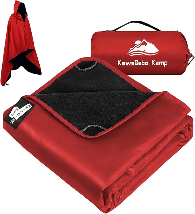 Fleece Waterproof Outdoor Blanket - Windproof Stadium Blanket for Camping Picnics and Sports Stay Dry and Comfortable 80x 58(Hoodeed Red)