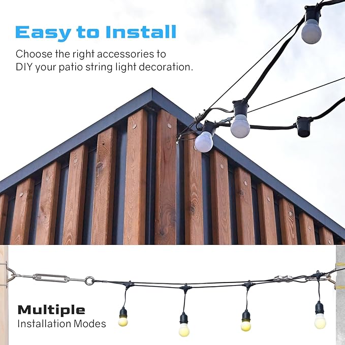 NEREUS String Light Hanging Kit with 200 Ft Vinyl Coated 304 Stainless Steel Cable String Light Suspension Kit Guide Wire with Turnbuckles and Hooks for Patio Backyard Lighting Accessories