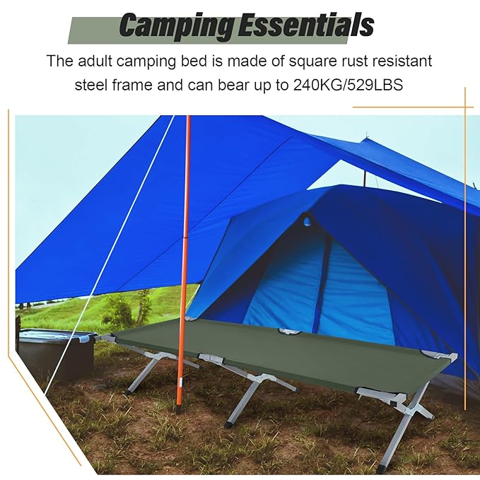 Geetery 2 Pcs Folding Camping Cot Bed with Carry Bag Portable Tent Twin Cot Army Military 529 lbs Outdoor Sleeping Travel Camping(Army Green)