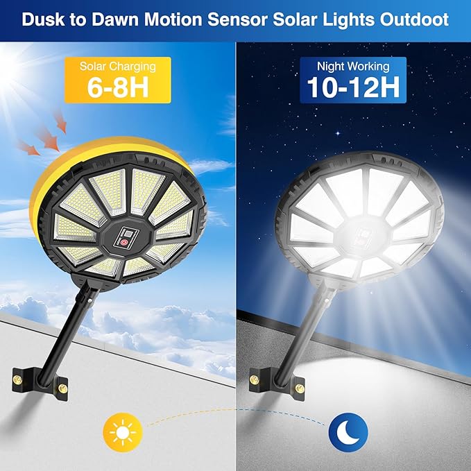 Solar Lights Outdoor 590LED 6500K Flood Light Dusk to Dawn Solar Outdoor Lights with Motion Sensor IP66 Waterproof Solar Street Lights Outdoor for Yard Pools(2 Pack)