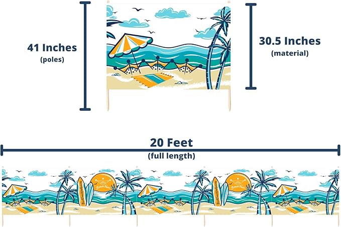 Premium 20 ft Beach Windscreen Privacy Screen Wind Blocker Free Rubber Mallet and Carry Bag Included (Beach Scape)