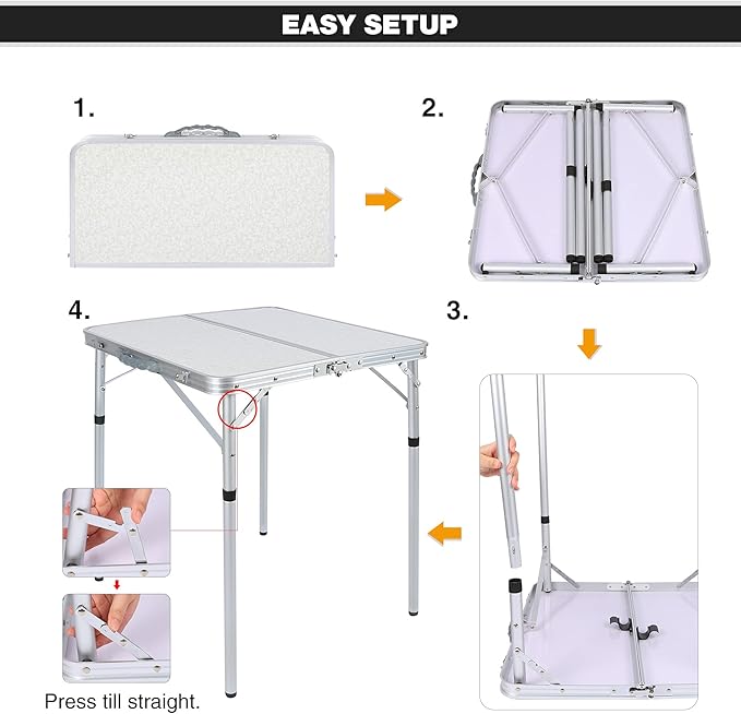 REDCAMP 24 Square Small Folding Camping Table with Adjustable Heights Legs Lightweight Portable Aluminum Fold in Half Card Tables Bridge Tables for Outdoor Picnic White