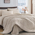 HEVUMYI Beige Tan Twin Comforter Set - 5-Piece All Season Bed in a Bag Twin Ultra Soft Bedding Set with Comforter Flat Sheet Fitted Sheet Pillowcases Pillow Shams Beige Tan