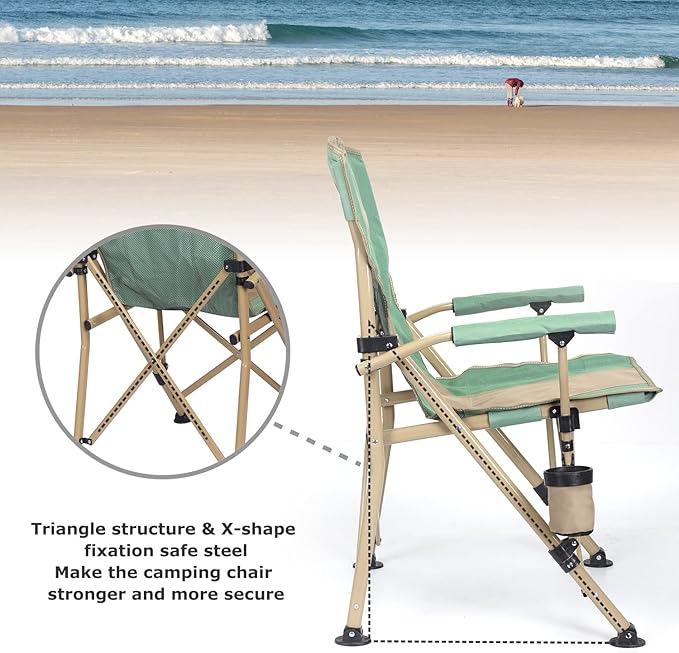 XGEAR Camping Chair with Padded Hard Armrest Sturdy Folding Camp Chair with Cup Holder Storage Pockets Carry Bag Included Support to 400 lbs