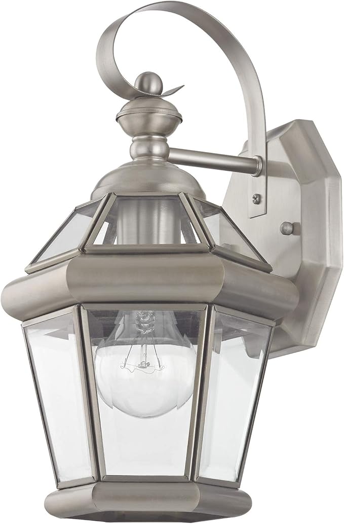 Livex Lighting 2061-91 Outdoor Wall Lantern with Clear Flat Glass Shades Brushed Nickel