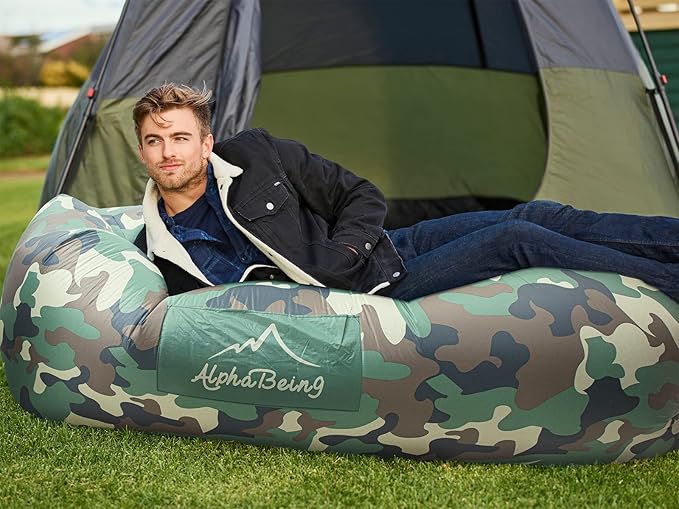 AlphaBeing Inflatable Lounger Air Sofa Portable Inflatable Couch Mesh Hollow Air Hammock Anti Leakage Air Chair for Outdoor Camping Beach Traveling