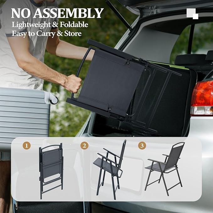 Crestlive Products Patio Folding Chairs Set of 8 Outdoor Folding Chairs with Durable Rust-Resistant Frame and Breathable Textilene Material for Outside Gray