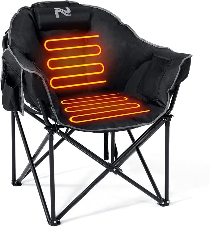 NAIZEA Heated Camping Chair Oversized Heated Folding Outdoor Chair for Adults with 3 Heat Levels Portable Foldable Patio Lounge Chair for Sports Outdoors Camp Battery NOT Included