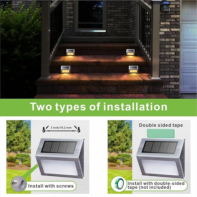 XLUX Solar Lights for Steps Decks Pathway Yard Stairs Fences LED lamp Outdoor Waterproof Warm Light 6 Pack