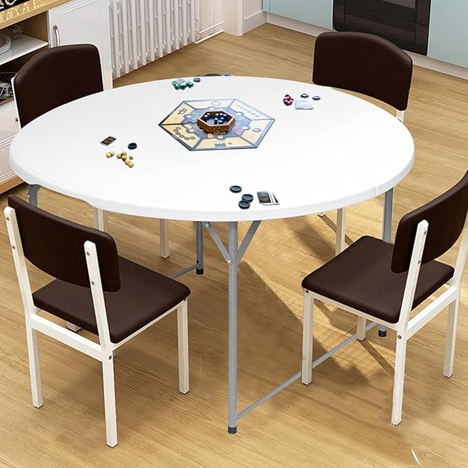 4.5FT Round Table Round Folding Table 54 inches Bifold Round Table Plastic Dining Table Event Commercial Table for Wedding Party Garden Patio
