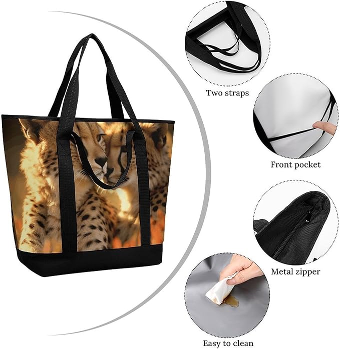 Insulated Shopping BagLarge Reusable Cooler Bags Cheetah Love Printed Foldable Shopping BagTravel Waterproof Shoulder Bag