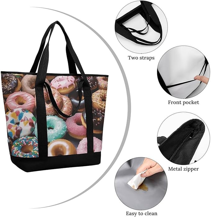 Insulated Shopping BagLarge Reusable Cooler Bags Donuts Printed Foldable Shopping BagTravel Waterproof Shoulder Bag