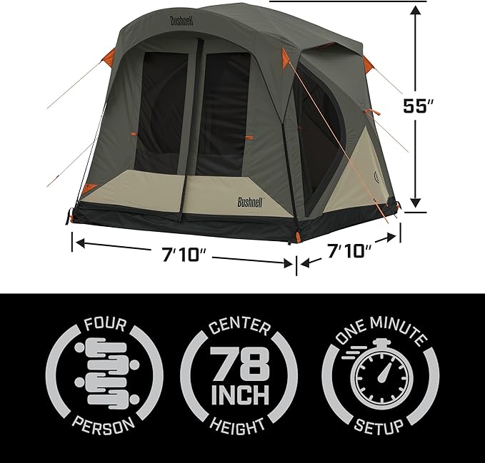 Bushnell Tent | Instant Pop Up 3P / 4P/ 6P / 8P Hub Style Tents | Best Pop Up Tent for Camping Hiking Family Camping Hunting Fishing and Basecamp