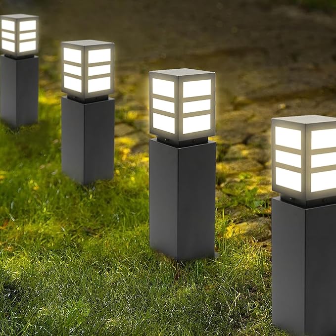 2Pack Landscape Path Lights 24 IP65 Waterproof Bollard Lights Heavy Duty Steel Stable Widened Base E27 Lamp Holder Modern Outdoor Path Lights Bollard for Lawn Patio Courtyard Driveway Oblong