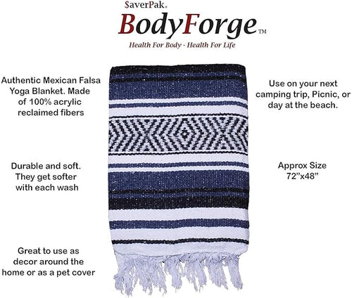 $averPak BodyForge Authentic Mexican Falsa Yoga Blanket (Blue/Black/White)