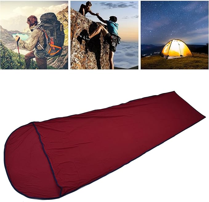 Multifunctional Elastic Sleeping Liner Skin Friendly Comfortable and Breathable to Carry with Storage Versatile Use for Camping Hiking Backpacking (Wine Red)