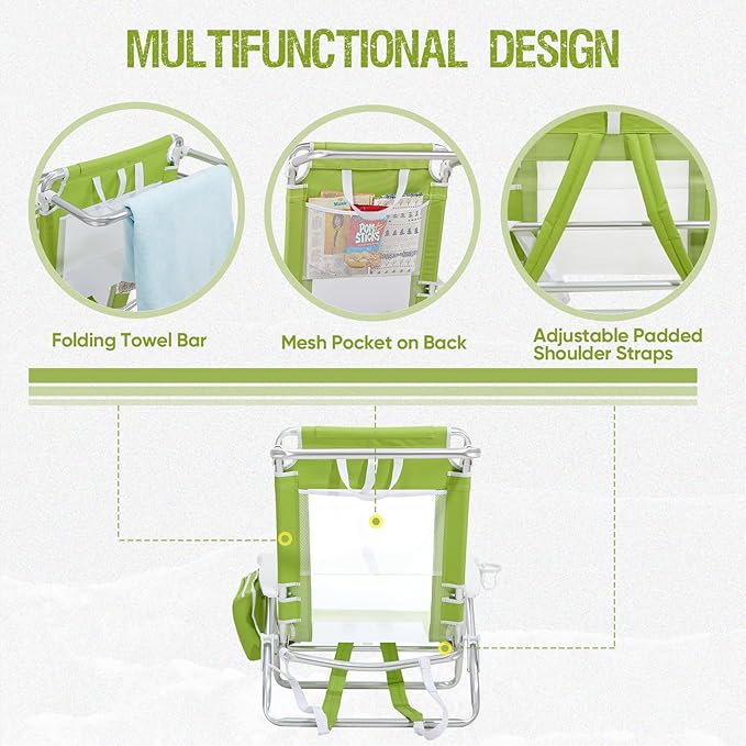Old Bahama Bay Backpack Beach Chair 2 Pack Aluminum Lightweight Reclining 5-Position Lounge Chair for Adults Heavy Duty Support 400 LBS Portable Folding with Cooler Bag Camping Chair for Sand Outdoor