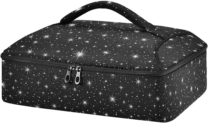 Casserole Carrier Pattern White StarsInsulated Casserole Carrier for Hot or Cold Food Thermal Lunch Tote for Potluck Parties Picnic Beach Fits 9 x 13 Inches Baking Dish