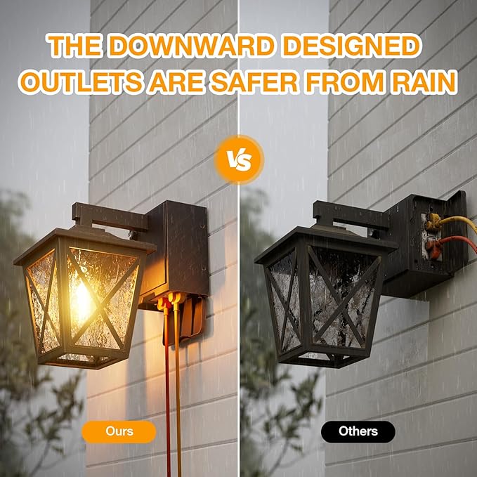 Ehaho Porch Lights with Outlet Dusk to Dawn Outdoor Light with Outlet Built-in Waterproof Anti-Rust Lantern Outside Light with GFCI Outlet Wall Sconce Light with Plug for Front Door (Bronze 1 PC)