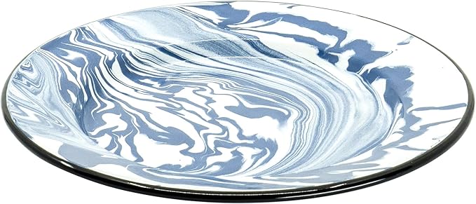 Red Co. Set of 4 Enamelware Metal Classic 10 inch Round Dinner Plate Navy Blue/Black Rim - Swirl Design