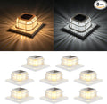 Solar Post Light 8 Packs with 4x4 5x5 and 6x6 Inches Base for Vinyl/Wooden Posts Bright 16 LEDs Solar Cap Lights with Two Light Modes for Decorating Deck Patio Porch Fence (White)