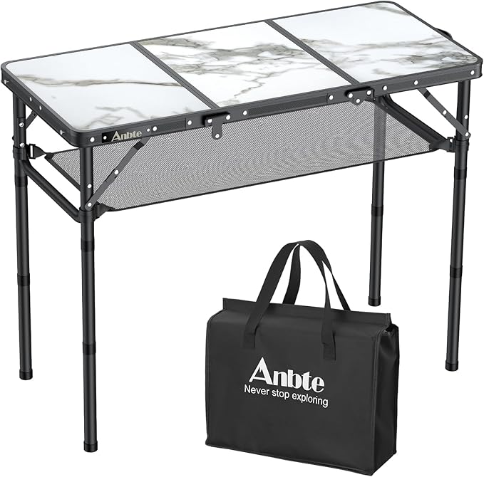 Anbte Folding Camping Table Aluminum Small Folding Table 3 Adjustable Height Max 27.5 Portable Table with Carry Handle Lightweight for Outdoor Indoor Travel Camping Picnic BBQ 34.6 x 15.7