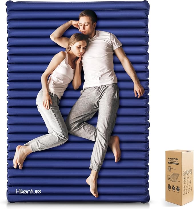 Hikenture Double Sleeping PadExtra Thick 3.75in Camping Mattress 2 PersonQueen Size Inflatable Air MatLightweight and Compactfor BackpackingCar CampingHikingTentCot(Navy Pumpsack)