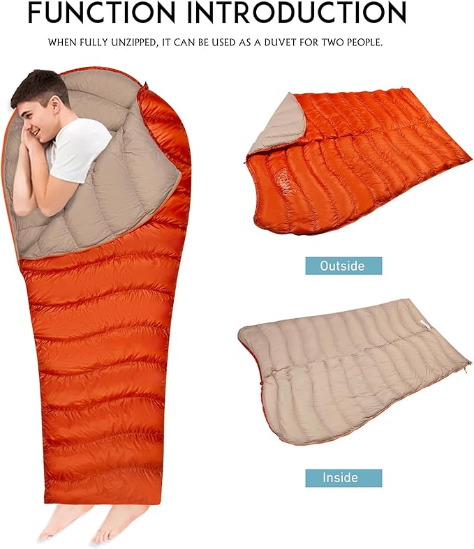 Down Sleeping Bag Ultralight Mummy Backpacking Sleeping Bags for Adults Camping Hiking Outdoor with 600 Fill Power Duck Down