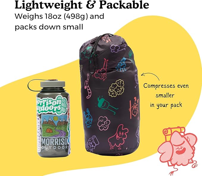 Big Mo 40° Kids Sleeping Bag (Ages 18-36m). The Coziest Funnest Camping Sleeping Bag for Kids with Adjustable Cuffs.