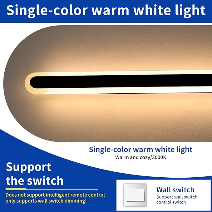 2 Pack 39.3inch Modern Outdoor Wall Light Fixture IP65 Waterproof Oval LED Wall Mounted Sconce 3000K Warm White 36W Black Strip Exterior Lighting for House Backyard Garden Garage