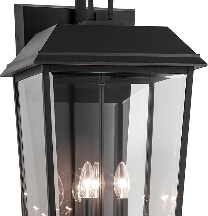 Kichler Mathus 3-Light Textured Black Luxe Updated Traditional Outdoor Wall Light with Clear Glass for Outdoor Walls Exterior Doors Garage Porch or Patio Walls