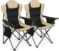 Camping Chairs for Adults Heavy Duty Camping Chairs 2 Pack Folding Chairs for Outside Support 380 LBS Portable Travel Outdoor Camp Chair with Cup Holder &amp Cooler Bag Sports Chairs Khaki