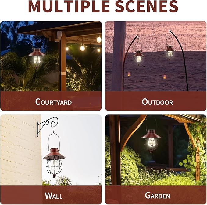 4 Pack Solar Lantern Outdoor Waterproof Metal Solar Hanging Lamp with Warm White BulbSolar Lights Outdoor Design for Garden Yard Patio Proch Decor