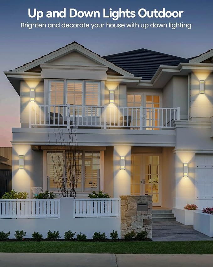 SHIMR Dusk to Dawn Outdoor Lighting 2 Pack Up and Down Lights Stainless Steel Exterior Light Fixture with Photocell Sensor Waterproof Modern Outside Lights for House Garage Porch LED Bulbs Included