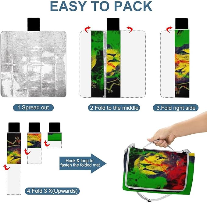 Jamaican Lion of Judah Rasta Lion King Waterproof Outdoor Picnic Blanket Sandproof Beach Mat for Camping Hiking Grass Travelling