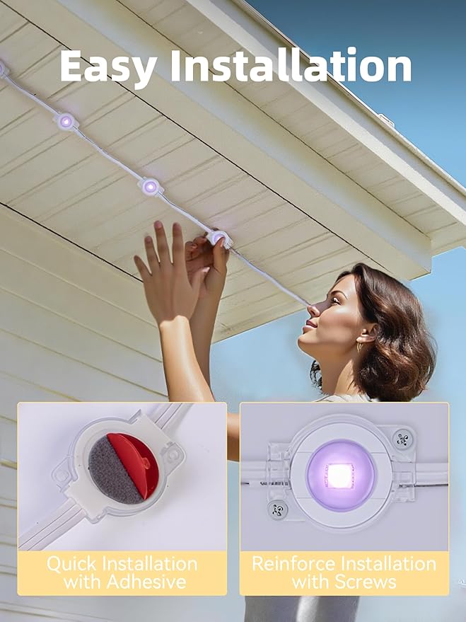 200FT Permanent Outdoor Lights Smart RGB Eave Lighting for House IP67 Waterproof LED Outside House Lights with App/Remote Control for Christmas Holiday Decor Party Daily