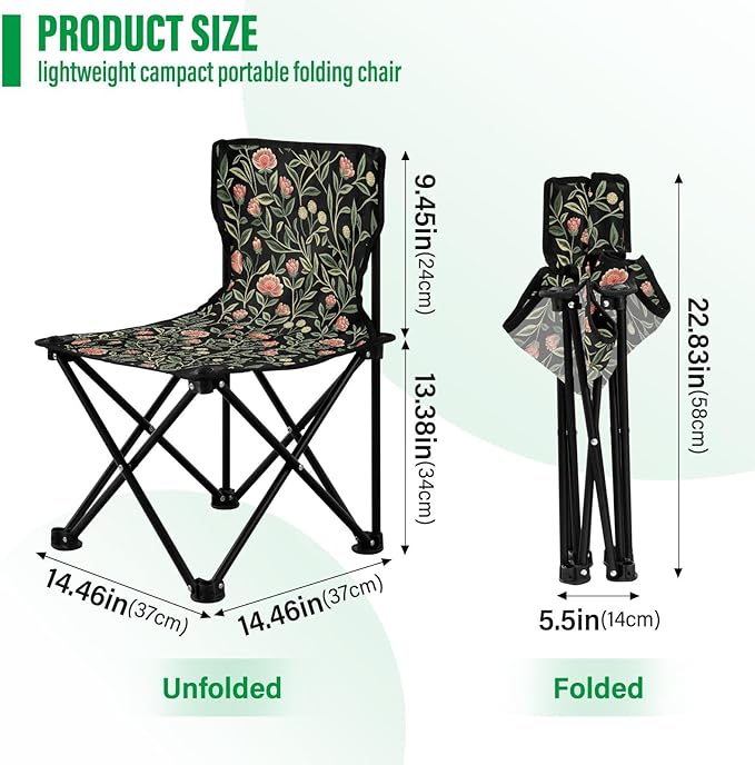 Wild Flower Red Black Portable Camp Chairs for Adults Ultralight Ice Fishing Chairs with Carrying Bag