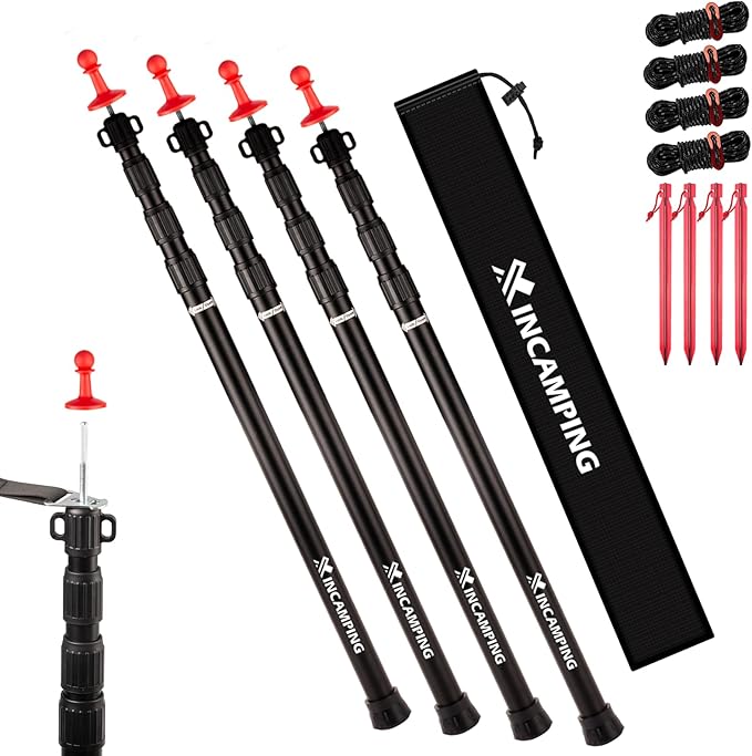 Adjustable Heavy Duty Tarp Poles 7.6FTXINCAMPING Aluminum Tent Poles with Protection Cap - 4 Pack Rust-Proof Awning Poles for Camping Hiking Canopy &amp Outdoor Shelter