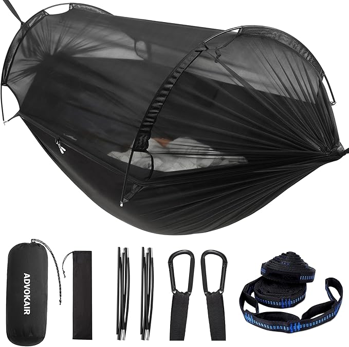 ADVOKAIR Camping Hammock with Mosquito Net Up to 500lbs Ultralight and Portable Nylon Travel Hanging Hammock with Tree Straps Perfect for Outside Backpacking Hiking and Backyard