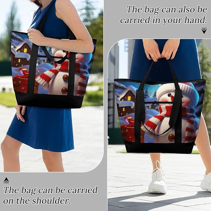 Insulated Shopping BagLarge Reusable Cooler Bags Cute Snowman Printed Foldable Shopping BagTravel Waterproof Shoulder Bag