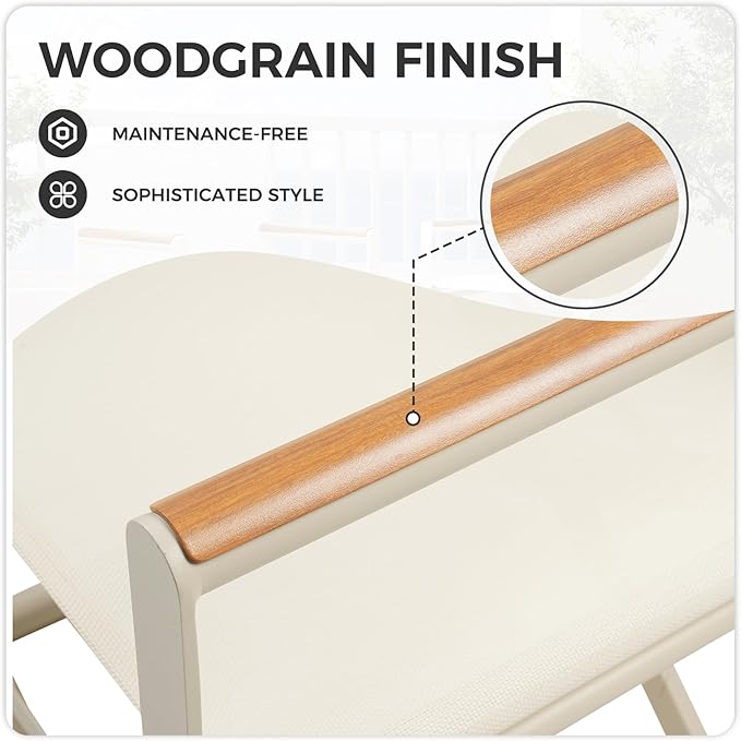 Grand patio Extra-Wide 2-Pack Directors Chairs Folding Dining Chair Set of 2 with Sling and Woodgrain Armrests Outdoor Apricot