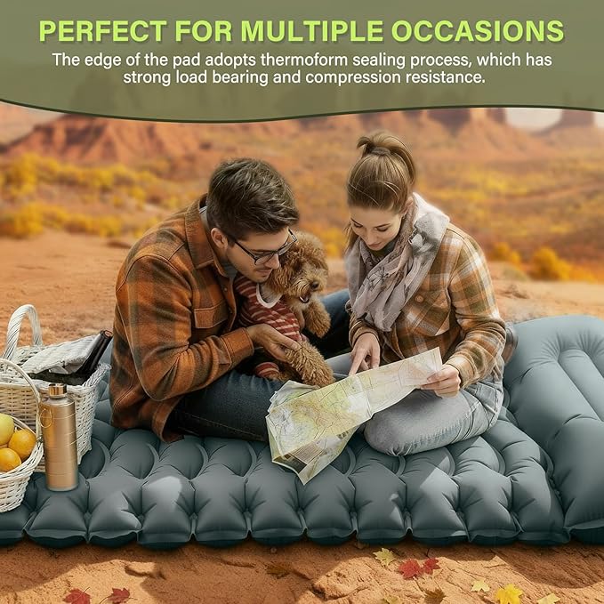 Camping Sleeping Pad with Pillow Built-in Foot Pump Inflatable Sleeping Pads Compact for Camping Backpacking Hiking Traveling - Gray