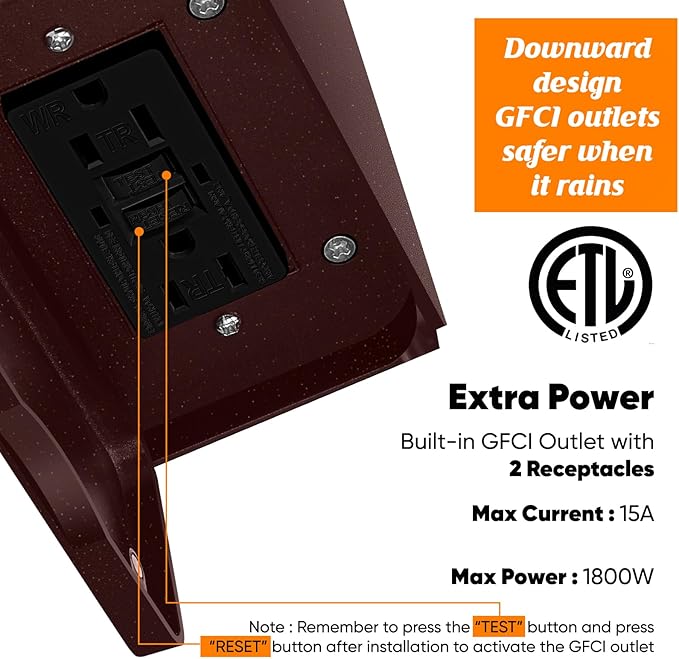 Porch Light with GFCI Outlets Brown Motion Sensor Dusk to Dawn Outdoor Wall Light Fixture Waterproof Outside Wall Lantern Sconce 3 Lighting Modes Exterior Wall Light for Patio Garage Front Door