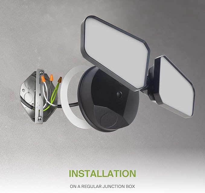 ASD LED Security Flood Lights Outdoor 20W 5CCT 2700K-5000K Rotatable Heads Wired Flood Light 150° Side-to-Side 180° Up and Down IP65 for Wet Locations UL DLC Premium 145000 hr Lifespan Black