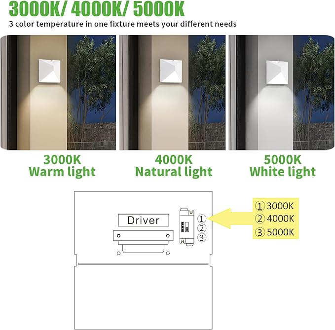 QQCherry Outdoor Light Fixtures Wall Mount Dusk to Dawn Porch Lights with 3 Lighting Mode(3000K/4000K/5000K) Waterproof Exterior Outdoor Wall Lights for House Front Door Patio Garage(White)