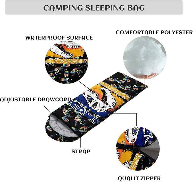 Sleeping Bags for Adults Youth Kids3D Printing Camping Sleeping Bag for Girls Boys Lightweight Waterproof Cold/Warm Weather Sleeping Bag for 3 Seasons