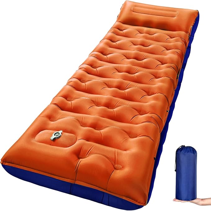 KASBAH Camping Sleeping PadExtra Wide 6 inch Thick Inflatable Sleeping Pads with Built-in Foot Pump and PillowUltralight Camping Mat Gear for Outdoor HikingCamping