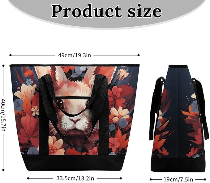 Insulated Shopping BagLarge Reusable Cooler Bags Easter Bunny Printed Foldable Shopping BagTravel Waterproof Shoulder Bag